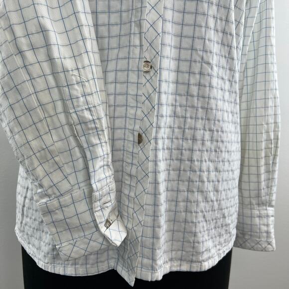 VINTAGE Escada White Blue Check Long Sleeve Button-Down Women's Cotton Shirt S - Picture 4 of 11